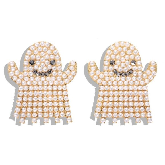 HALLOWEEN Ghost Pearl Drop Earrings Baublebar - Picture 4 of 5